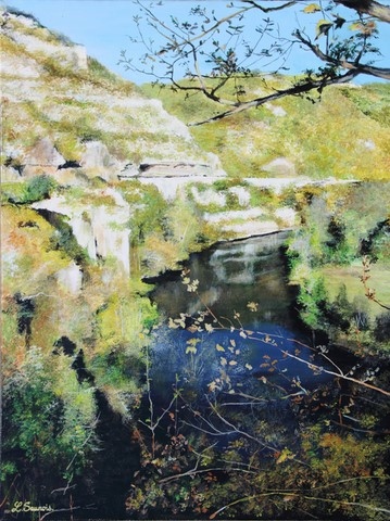 Vallée du Lot aux arbres - Peinture par Laurence Saunois, artiste peintre