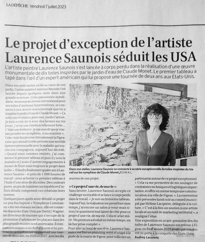Article de presse La dépêche du Midi sur le projet Nympheus Luminansis - Laurence Saunois