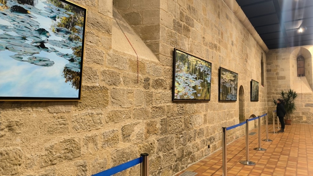 Exposition Nympheus Luminansis - Figeac, artiste Laurence Saunois - tableaux et visiteur