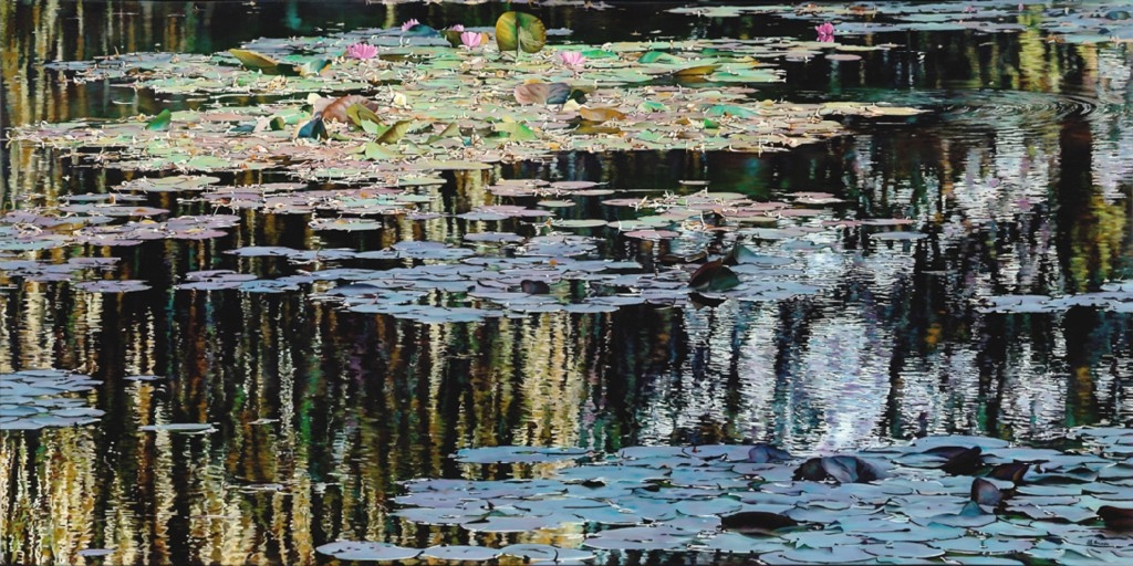 Peinture "Nympheus Luminansis, la danse de la lumière par Laurence Saunois, artiste peintre