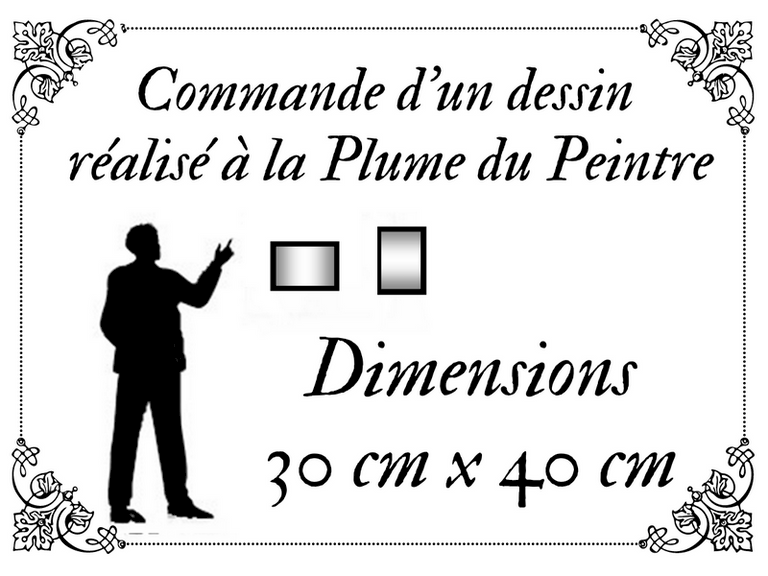 Commande d'un dessin à la plume du peintre 30 cm x 40 cm