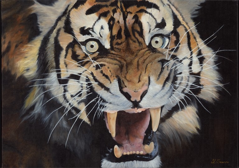 Tiger painting by Laurence Saunois, wildlife artist