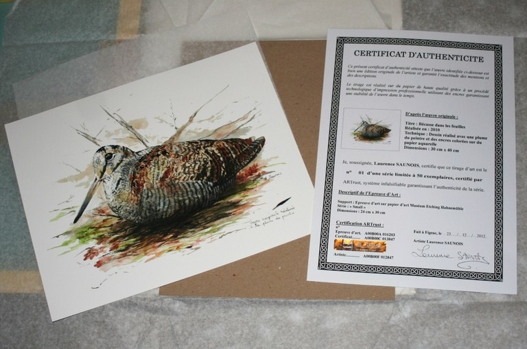 Cetification Artrust pour les épreuves d'art vendues sur la boutique en ligne de laurence Saunois, artiste peintre animalier