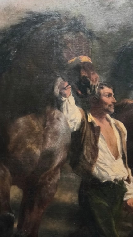 Gesture and effort: a groom’s quiet composure while striving to master the spirited animal.