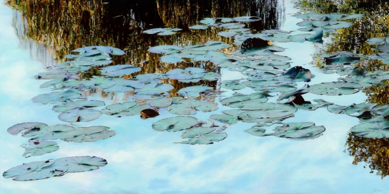 Peinture "Nympheus Luminansis, Le Chemin de la Lumière par Laurence Saunois, artiste peintre