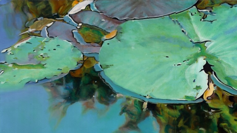 Peinture "Nympheus Luminansis, dualité de Lumières par Laurence Saunois, artiste peintre (détails)