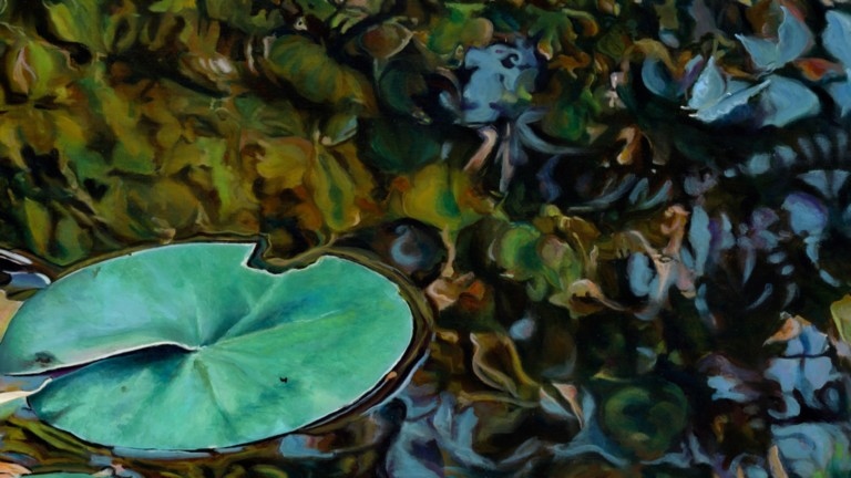 Peinture "Nympheus Luminansis, dualité de Lumières par Laurence Saunois, artiste peintre (détails)