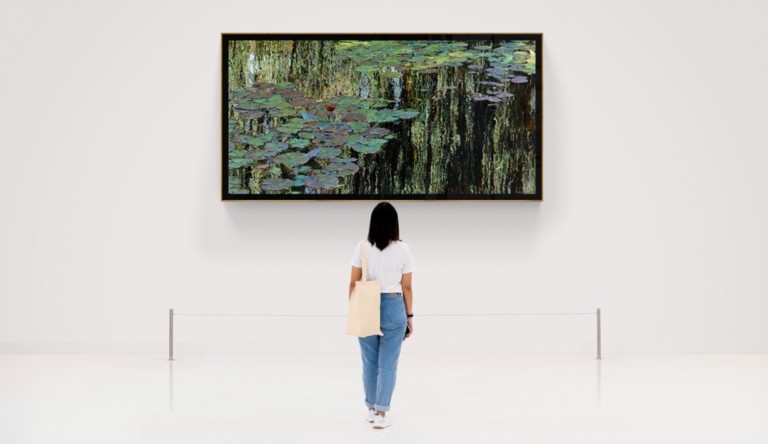 Tableau "Nympheus Luminansis, Lumière à l'ombre du saule pleureur par Laurence Saunois, artiste peintre