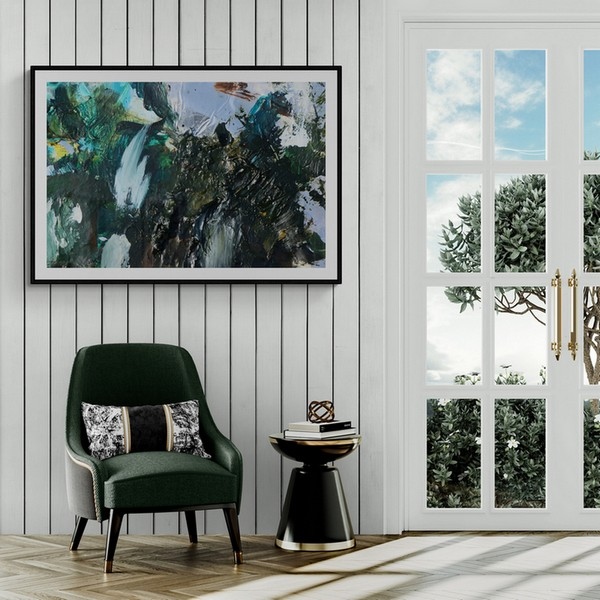 Un tableau "Couleurs de Palettes" dans un salon avec fenêtre
