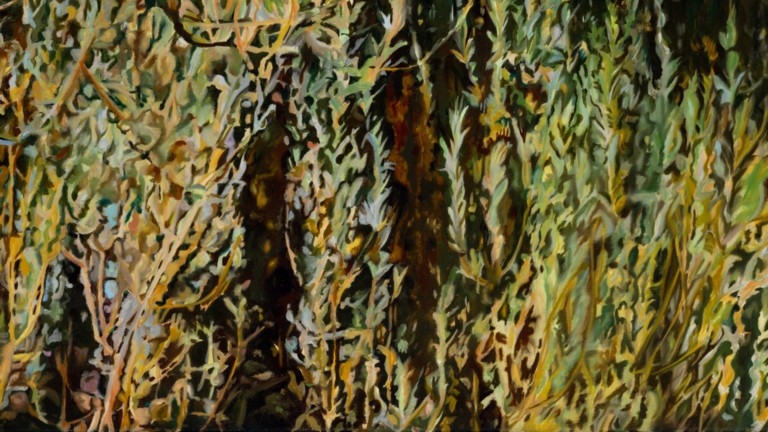 Peinture "Nympheus Luminansis, Tel un Rideau de Lumière par Laurence Saunois, artiste peintre (détails)