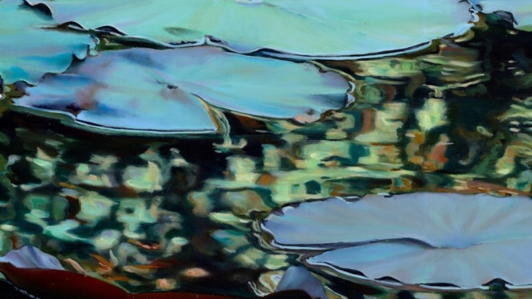Peinture "Nympheus Luminansis, Vibrantes Lumières par Laurence Saunois, artiste peintre (details)