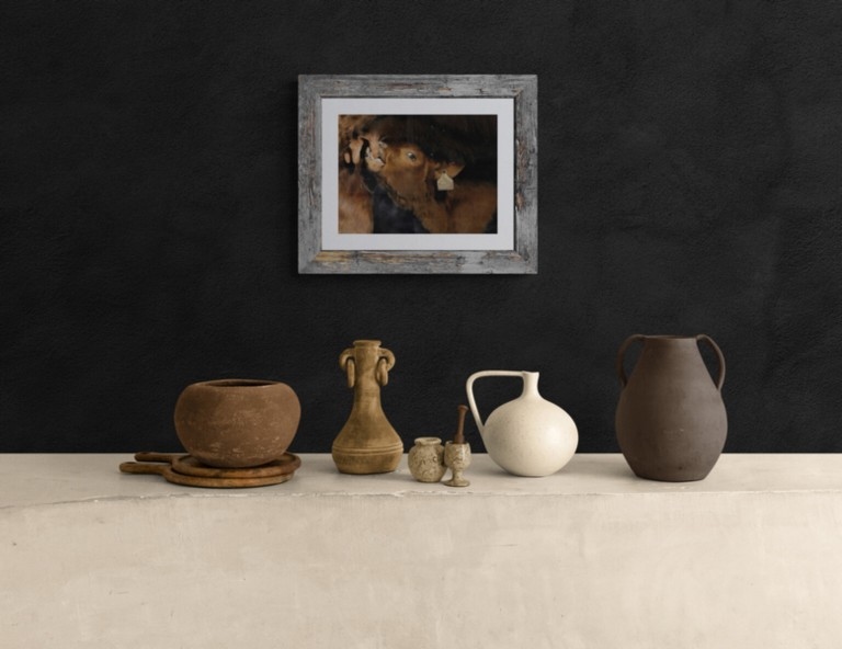 Tableau de petit veau sous la mère par l'artiste Laurence Saunois