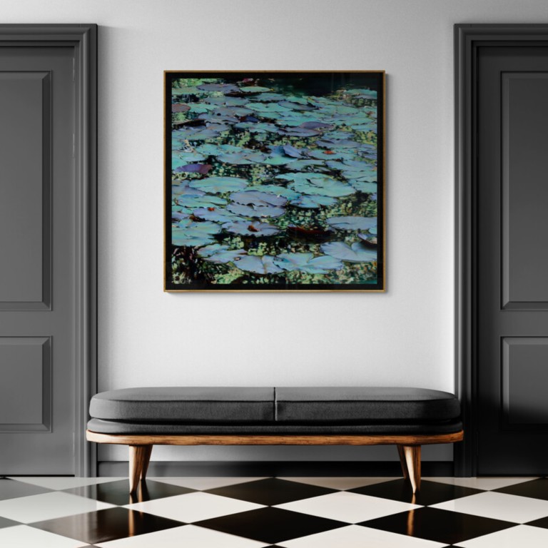Tableau de Nympheus Luminansis en situation dans une entrée - Laurence Saunois, artiste peintre