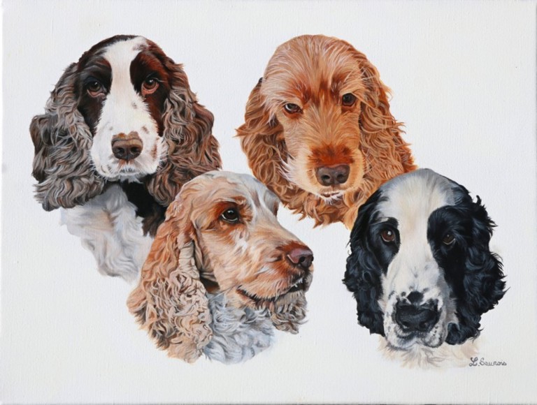 Tableau de Chiens de race cockers par Laurence Saunois, artiste peintre animalier