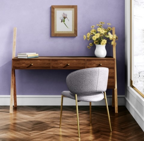  Drawing of a framed purple iris above a desk - Laurence Saunois, wildlife artist