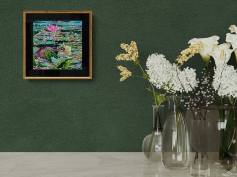 Petit tableau des nymphéas de Claude Monet par laurence Saunois, artiste