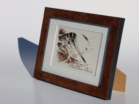 Woodcock drawn with a woodcock's feather by Laurence Saunois, animal artist - frame. (pp34)