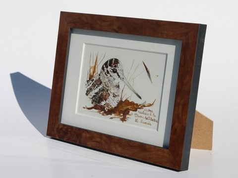 Dessin de bécasse (cadre) réalisée à la plume du peintre par Laurence Saunois, peintre animalier (pp41)