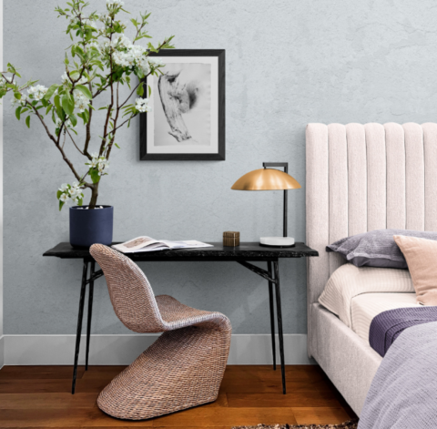  Painting of a squirrel drawing on a branch in a bedroom setting by Laurence Saunois, wildlife Artist