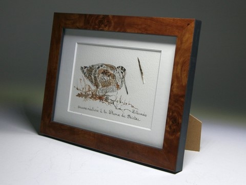 Woodcock drawn with a woodcock's feather ( framed) by Laurence Saunois, animal artist (pp17)