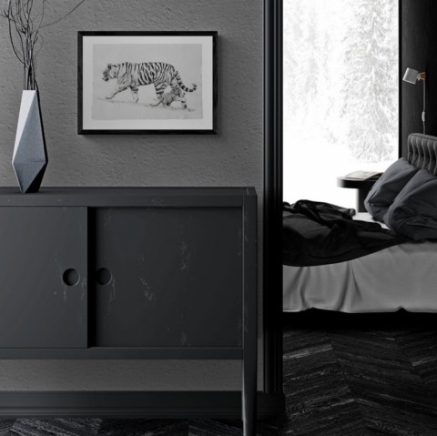  Painting of a drawing of a tigress and her cub in a setting above a piece of furniture