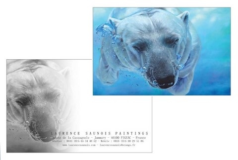 Grande carte postale d'ours polaire sous l'eau- peintre animalier Laurence Saunois
