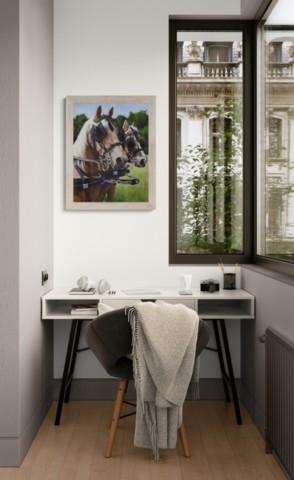 Tableau de chevaux palominos par Laurence Saunois, Artiste