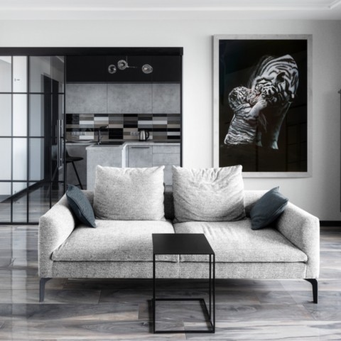 Peinture de tigres blancs dans un intérieur luxieux - laurence Saunois, artiste