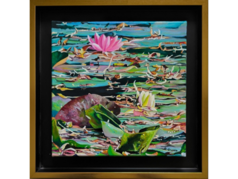 Tableau encadré des nymphéas de Claude Monet par laurence Saunois, artiste