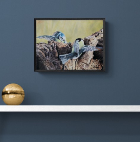 Décoration intérieure élégante avec tableau de mésanges réaliste - Artiste Laurence Saunois