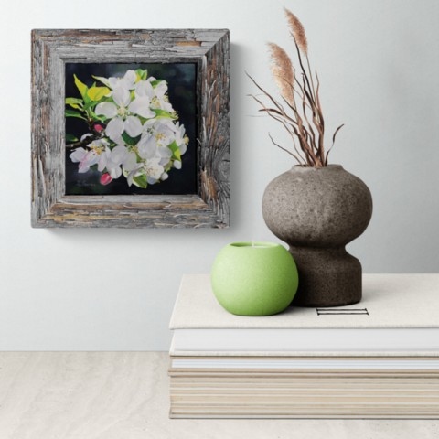  Apple blossom painting in a setting with vases by Laurence Saunois, Artist
