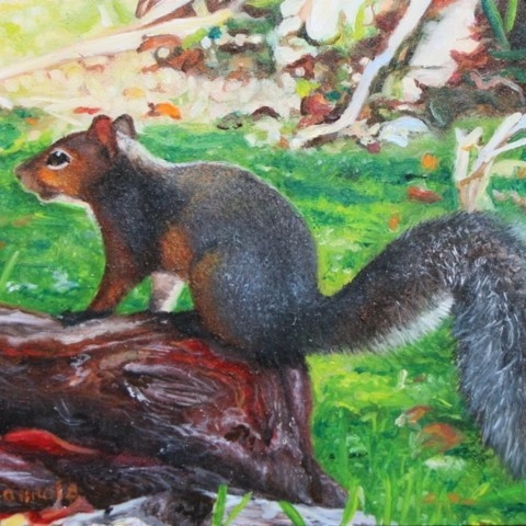 Tableau miniature d'un écureuil en alerte