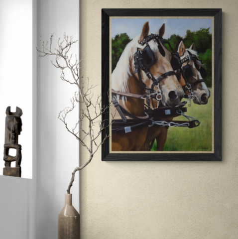  Two Palomino horses painting wall art decor on a wall by wildlife artist Laurence Saunois