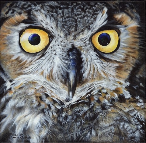 Bird painting (owl) by Laurence Saunois, wildlife artist