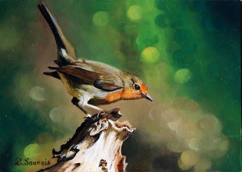 Miniature painting : robin - wildlife artist Laurence Saunois