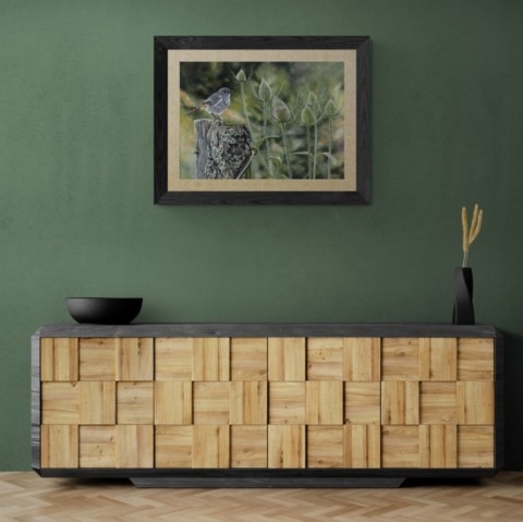  Redstart painting on a post wall art decor above a dresser