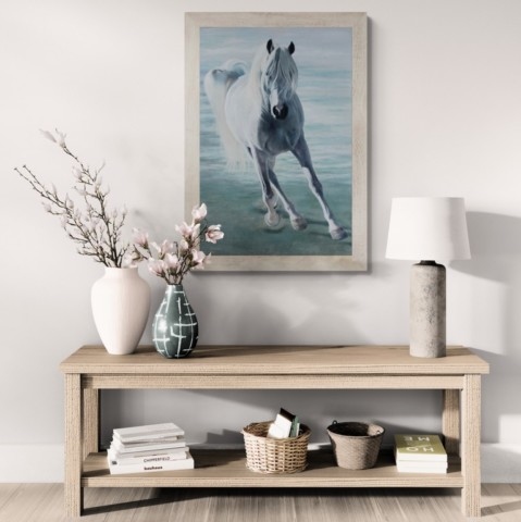  Galloping horse painting wall art decor in a living room by wildlife artist Laurence Saunois