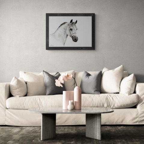  Portrait of an Arabian Thoroughbred in a cozy living room atmosphere