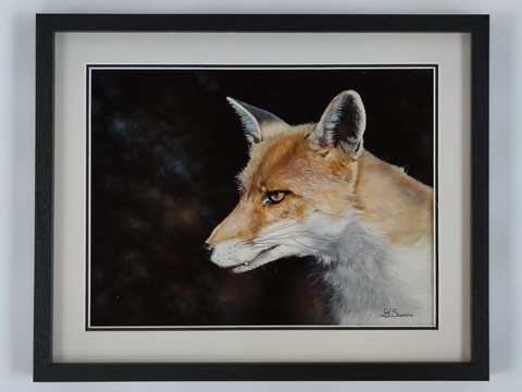 Framing - Painting of a red fox portrait by the animal artist Laurence Saunois