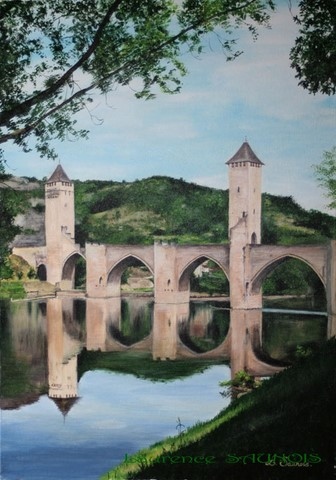 Painting of the Valentré Bridge in Cahors by Laurence Saunois, painter