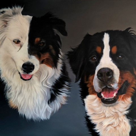 Tableau de chiens par Laurence Saunois, Artiste animalier